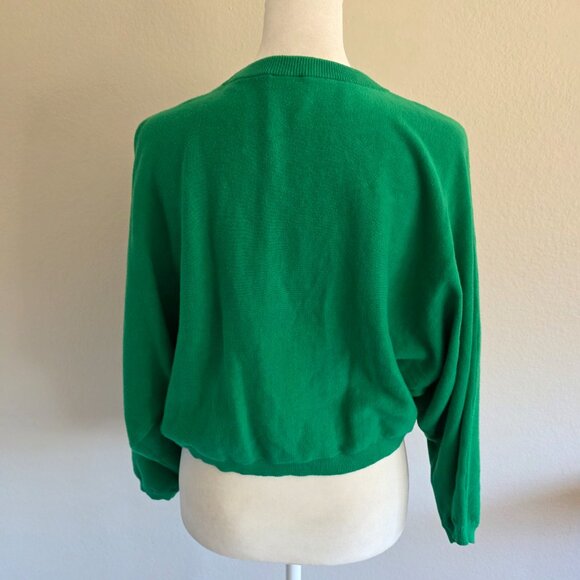 CAbi Piccolo Shrug Style Cropped Cardigan Sweater Green Navy Cotton Size XL - Picture 7 of 10